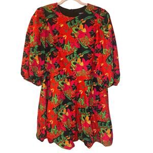 SHEIN X Tropical Floral Puff Sleeve Mini Dress Bubble Skirt Large NWT